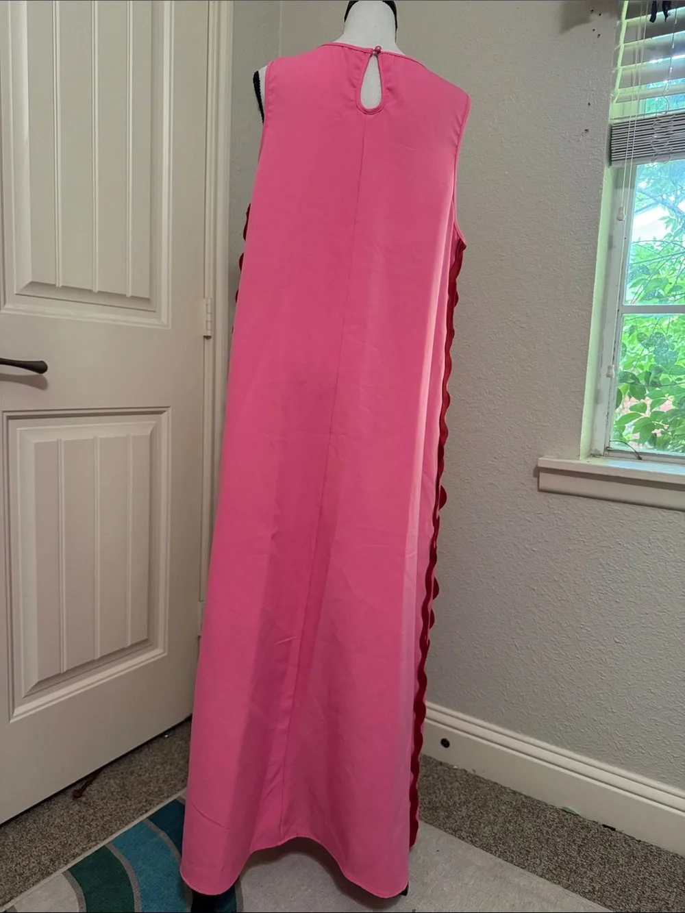 & Other Stories Pink Maxi Dress with Maroon Scalloped Trim - Picture 2 of 3